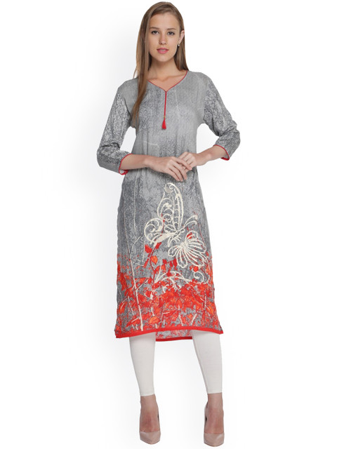 

Sangria Women Grey Quirky Printed Floral Kurta
