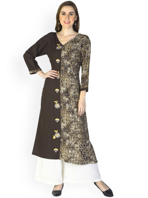 

Sangria Women Brown Printed Thread Work Floral Kurta