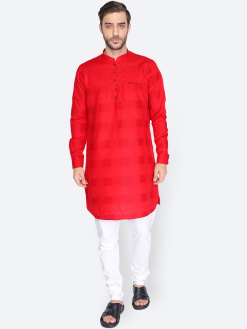

NAMASKAR Men Red Cotton Self Design Kurta