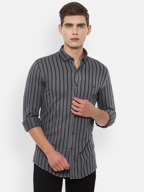 

Louis Philippe Jeans Men Grey Slim Fit Striped Pure Cotton Casual Shirt