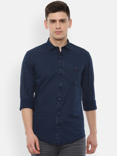 

Louis Philippe Jeans Men Navy Blue Slim Fit Printed Pure Cotton Casual Shirt