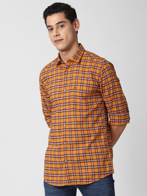 

Peter England Casuals Men Orange Slim Fit Pure Cotton Checked Casual Shirt