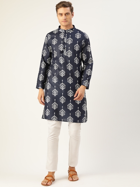 

Molly & Michel Men Navy Blue Ethnic Motifs Printed Pure Cotton Kurta with Pyjamas