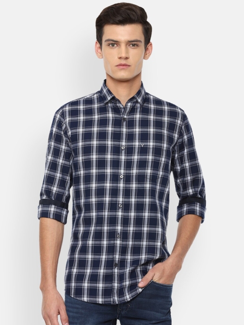 

Van Heusen Sport Men Navy Blue & White Slim Fit Checked Pure Cotton Casual Shirt