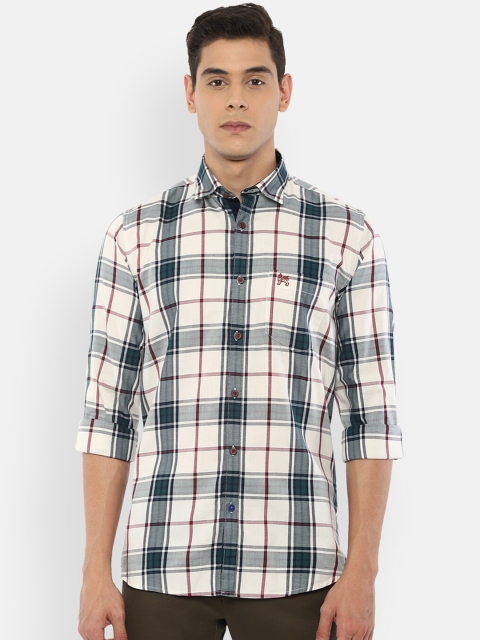 

Van Heusen Sport Men White & Green Pure Cotton Slim Fit Tartan Checks Casual Shirt