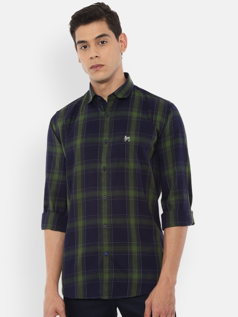 

Van Heusen Sport Men Navy Blue Slim Fit Tartan Checks Checked Pure Cotton Casual Shirt