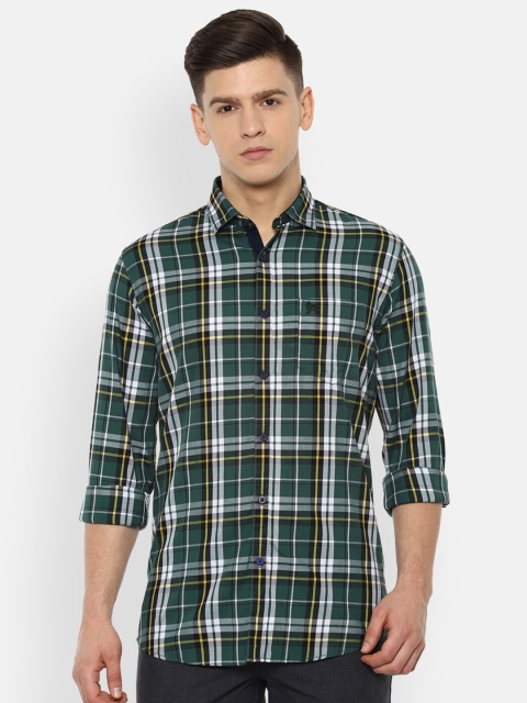 

Van Heusen Sport Men Green & White Slim Fit Tartan Checks Checked Pure Cotton Casual Shirt