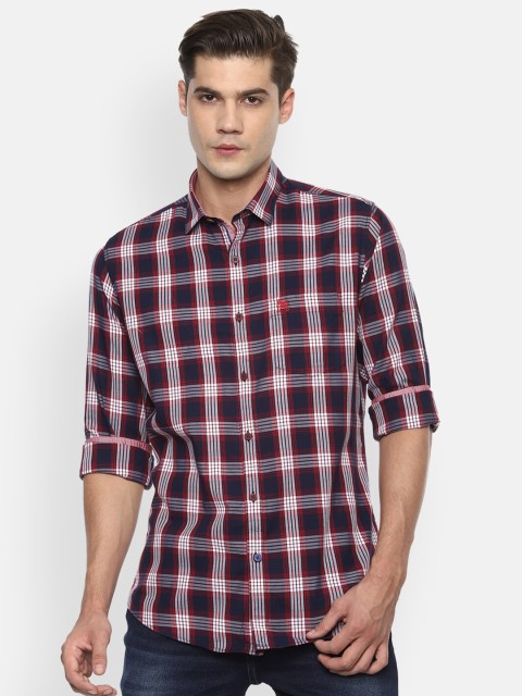 

Van Heusen Sport Men Maroon & Blue Slim Fit Checked Pure Cotton Casual Shirt