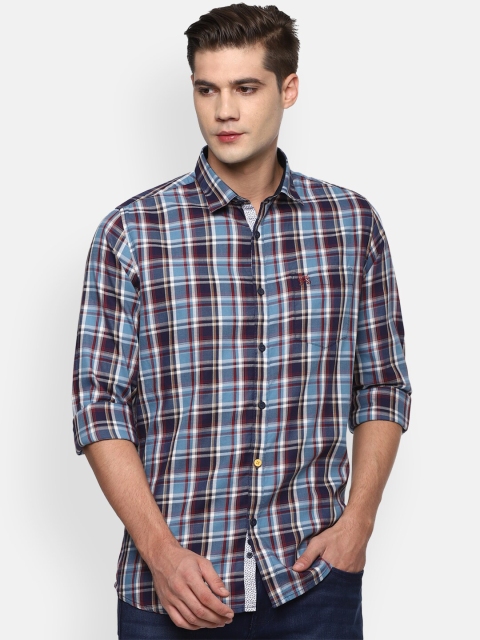 

Van Heusen Sport Men Blue & White Slim Fit Tartan Checks Checked Pure Cotton Casual Shirt