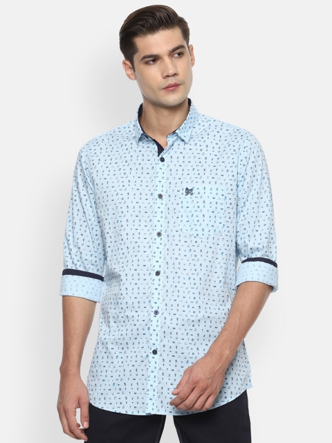 

Van Heusen Sport Men Blue Slim Fit Printed Pure Cotton Casual Shirt
