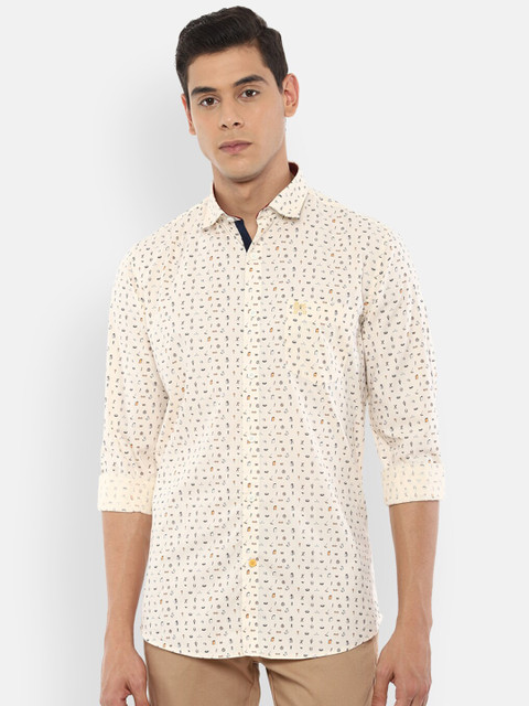 

Van Heusen Sport Men Cream-Coloured & Orange Slim Fit Printed Pure Cotton Casual Shirt