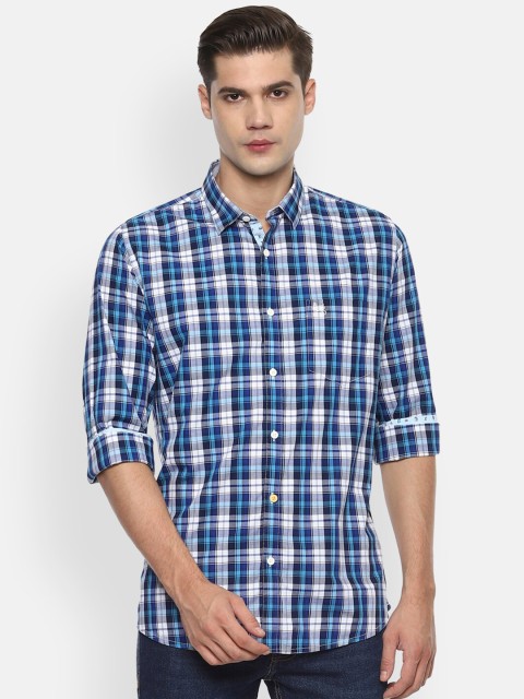 

Van Heusen Sport Men Blue & White Slim Fit Checked Pure Cotton Casual Shirt