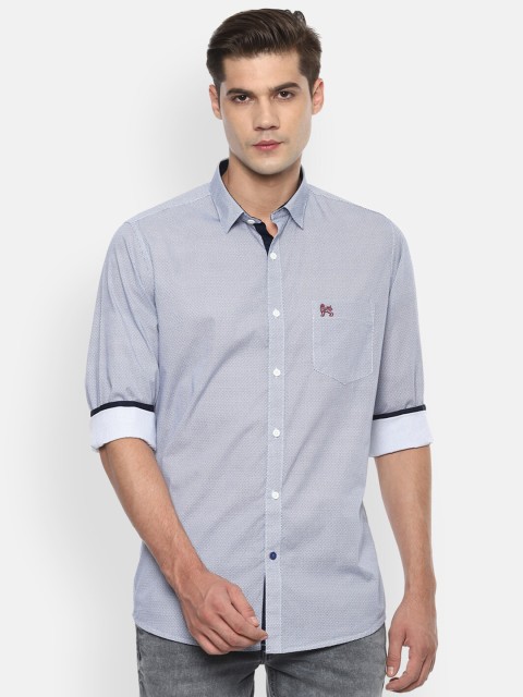 

Van Heusen Sport Men Blue & White Slim Fit Geometric Printed Pure Cotton Casual Shirt