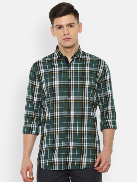 

Van Heusen Sport Men Green & White Slim Fit Tartan Checks Checked Pure Cotton Casual Shirt