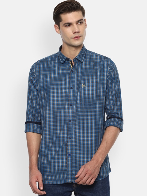 

Van Heusen Sport Men Blue Slim Fit Checked Pure Cotton Casual Shirt