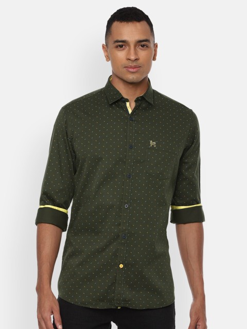

Van Heusen Sport Men Olive Green Slim Fit Micro Ditsy Printed Pure Cotton Casual Shirt