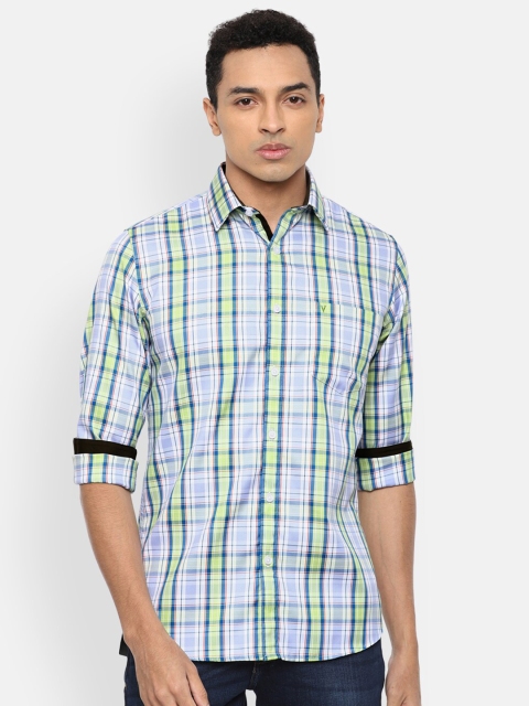 

Van Heusen Sport Men Blue Slim Fit Tartan Checks Checked Pure Cotton Casual Shirt