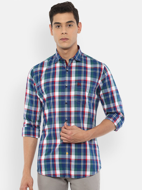 

Van Heusen Sport Men Blue & White Slim Fit Tartan Checks Checked Pure Cotton Casual Shirt