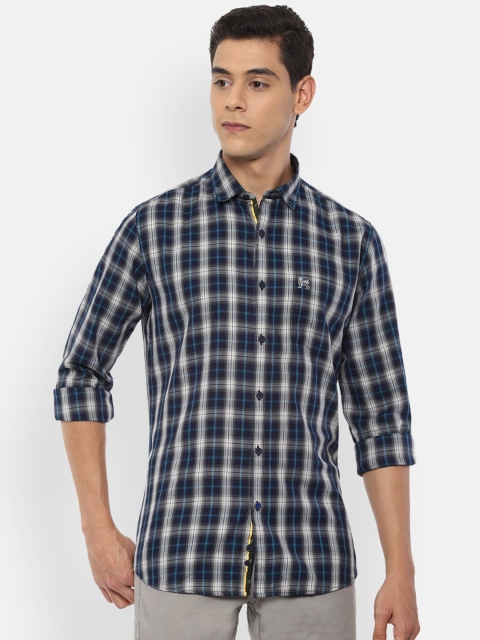 

Van Heusen Sport Men Navy Checked Blue Slim Fit Casual Shirt, Navy blue