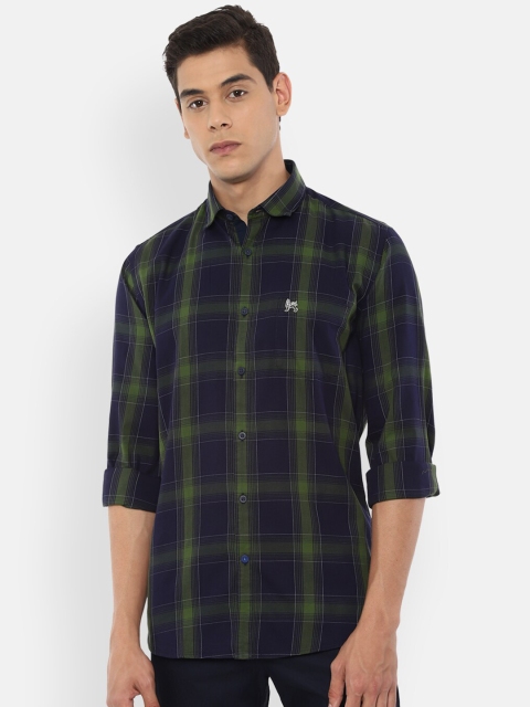 

Van Heusen Sport Men Navy Blue Slim Fit Tartan Checks Checked Pure Cotton Casual Shirt