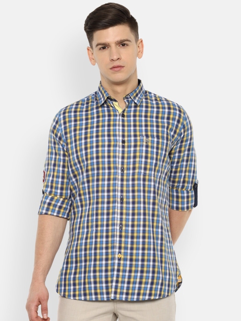 

Van Heusen Sport Men Blue & Yellow Slim Fit Checked Pure Cotton Casual Shirt