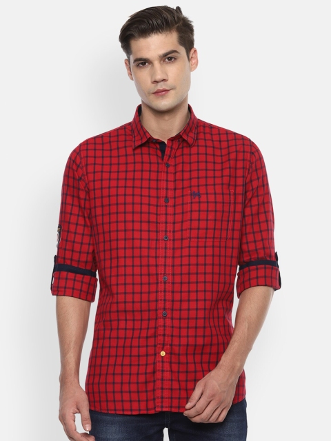 

Van Heusen Sport Men Red & Navy Blue Slim Fit Checked Pure Cotton Casual Shirt