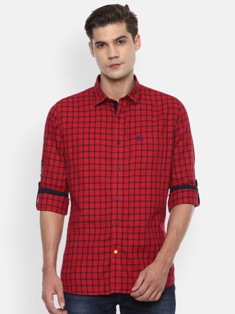 

Van Heusen Sport Men Red & Blue Slim Fit Checked Pure Cotton Casual Shirt