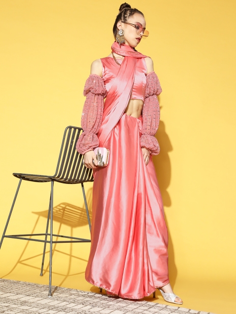 

Tikhi Imli Peach-Coloured Saree with Gota Patti Border and Detachable Embellished Sleeves