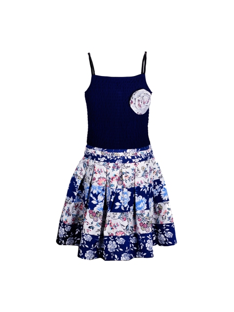 

naughty ninos Girls Navy Floral Print Fit and Flare Dress, Navy blue