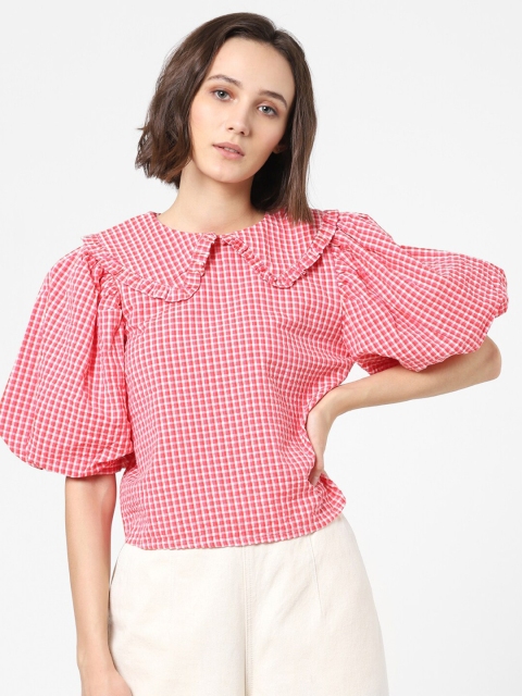 

ONLY Red Checked Blouson Crop Top