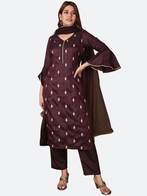 

KALINI Women Brown Embroidered Kurta with Trousers & Dupatta