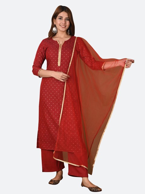 

KALINI Women Maroon Ethnic Motifs Printed Kurta with Palazzos & With Dupatta