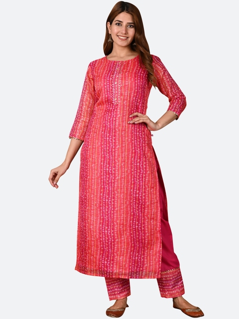 

KALINI Women Pink Bandhani Printed Kurta with Trouser