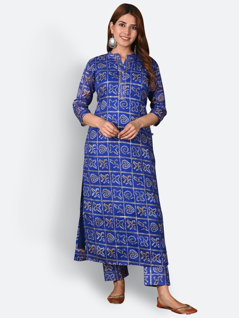 

KALINI Women Navy Blue Bandhani Printed Kurta with Trousers