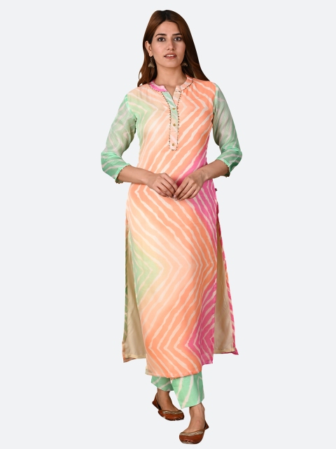 

KALINI Women Sea Green Printed Gotta Patti Straight Kurta with Trousers