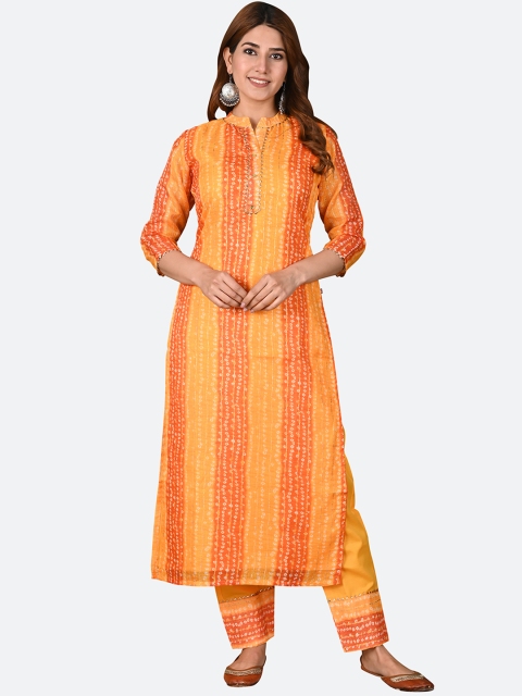 

KALINI Women Yellow Bandhani Printed Kurta with Trousers