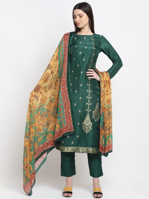 

Stylee LIFESTYLE Green & Orange Unstitched Dress Material