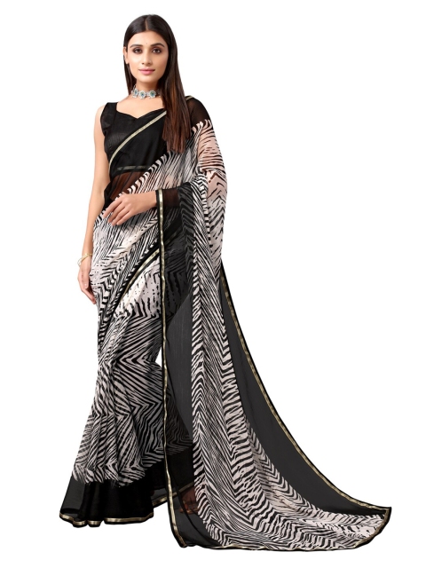 

KALINI Black & White Zari Chiffon Saree