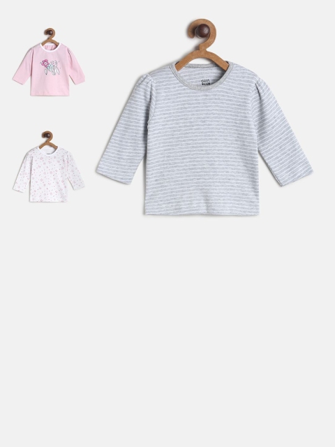 

MINI KLUB Pack of 3 Pink & White Pure Cotton Printed Top