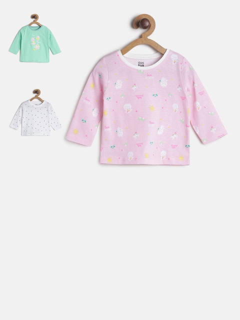 

MINI KLUB Infant Girls Pack of 3 Printed Pure Cotton Tops, Pink