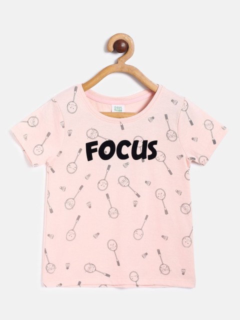 

MINI KLUB Peach-Coloured & Black Printed Cotton Top