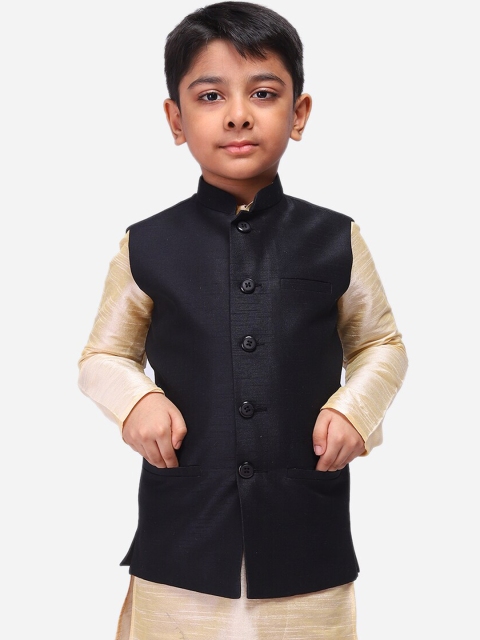 

NAMASKAR Boys Black Solid Nehru Jacket