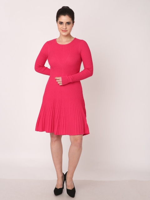 

NoBarr Pink Solid Fit & Flare Dress