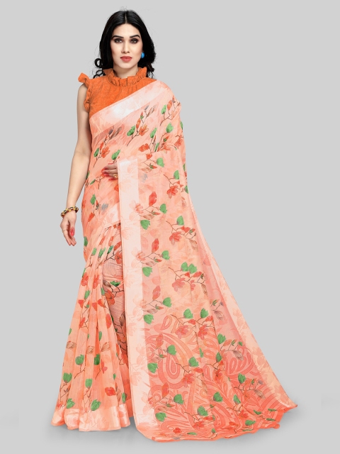 

KALINI Orange & Green Floral Bagh Saree
