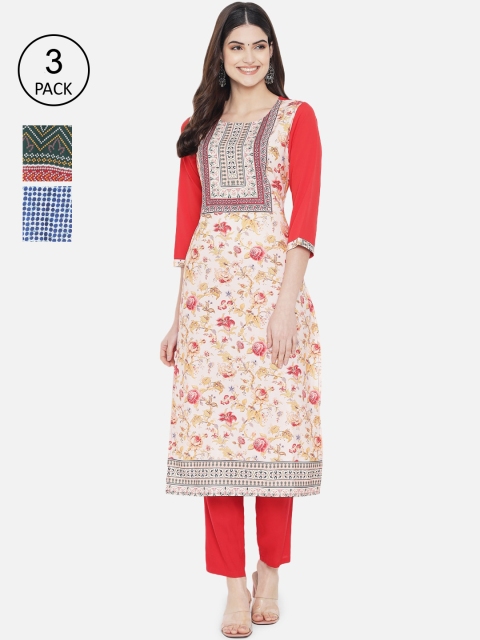 

KALINI Women Multicoloured Pack of 3 Floral Crepe Kurta, Multi