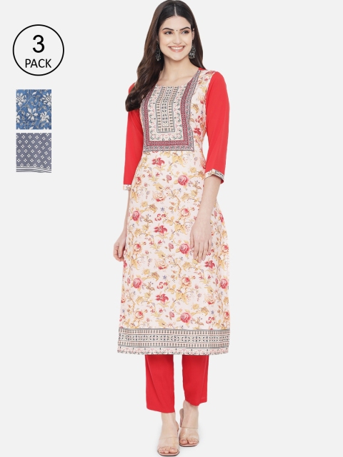 

KALINI Women Pack of 3 Printed Crepe Kurtas, Multi