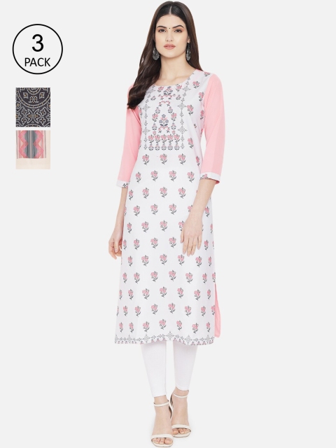 

KALINI Women Set of 3 Multi Printed Crepe Kurtas