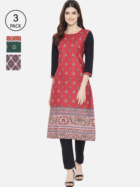 

KALINI Pack of 3 Women Ethnic Motifs Printed Crepe Kurta, Multi