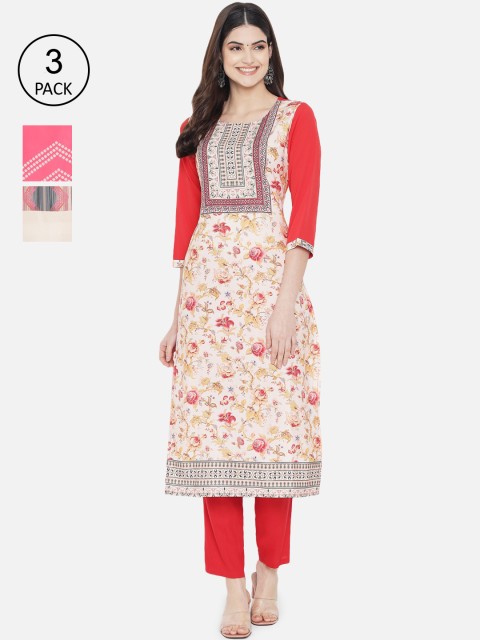 

KALINI Women Pack of 3 Printed Crepe Kurtas, Multi