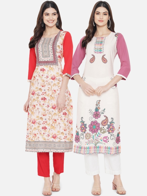 

KALINI Women Pack of 3 Multicoloured Printed Crepe Straight Kurta, Multi
